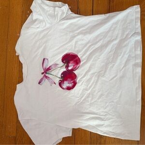 White Tee with Pink Cherry Graphic